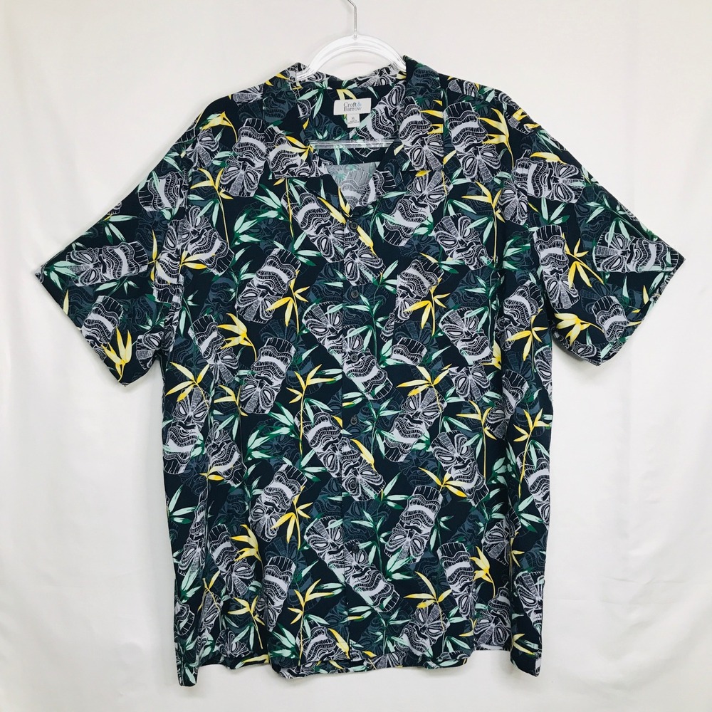 Croft & Barrow Mens XL Rayon Tiki Mask Bamboo Tropical Camp Shirt MC21W150RP
